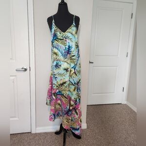 Tommy Bahama High Low Dress in Blue and Green Tropical Print